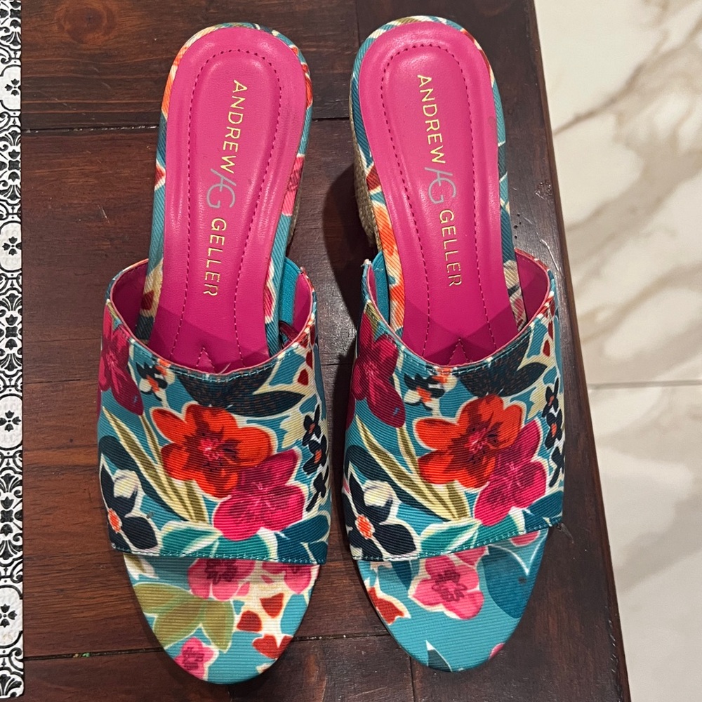 Andrew Geller Colorful Floral Slide Sandals